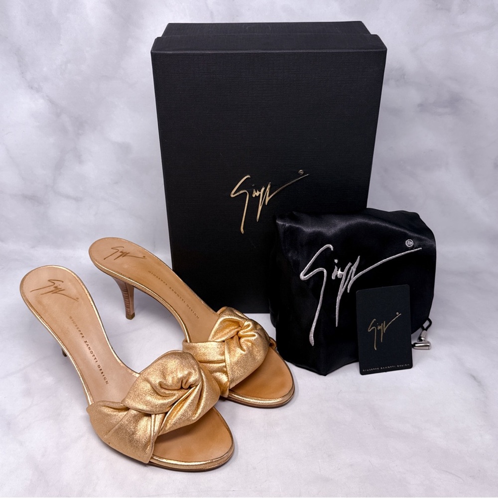 Giuseppe Zanotti Vintage Y2K Taz 70 Rose Gold Leather Knot Mule Sandal Heels 40 - Picture 3 of 16